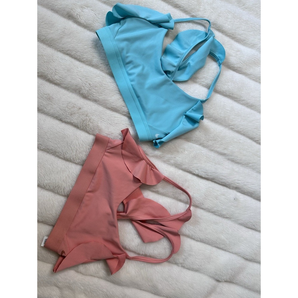 Lot of 2 Nike Indy Feature Femme Ruffle Bra Teal and Peach Color